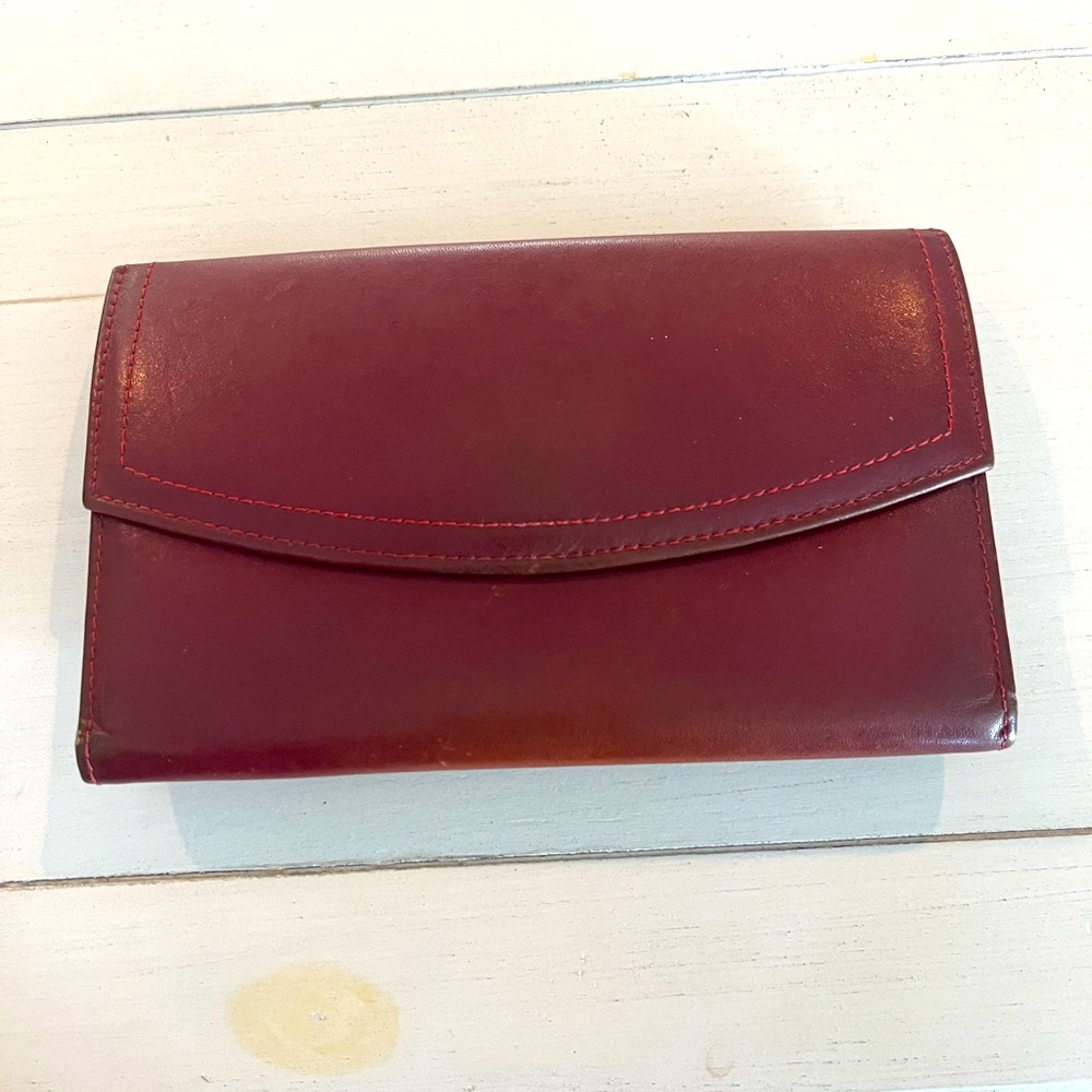 Princess Gardner Full Grain Leather Cowhide Maroon  Clutch Wallet Retro Vintage